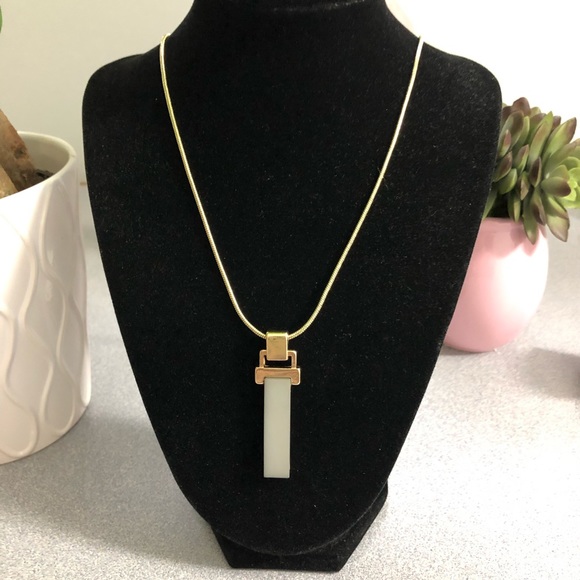 Grey and Gold Rectangle Pendant Necklace - Picture 3 of 5